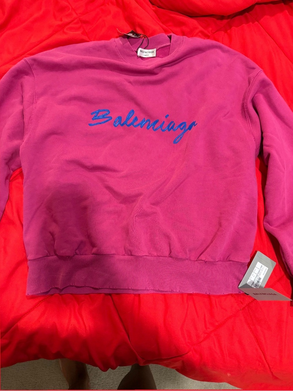 Brand New Balenciaga Hot Pink Sweatshirt with Blue Accent